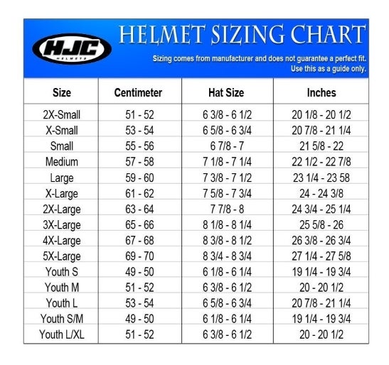 Motorcycle Helmet Measurement Chart