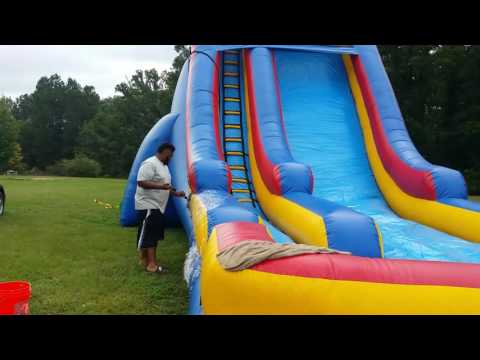 How to clean up and roll up a water slide 41 long 24 high and 24 wide HD