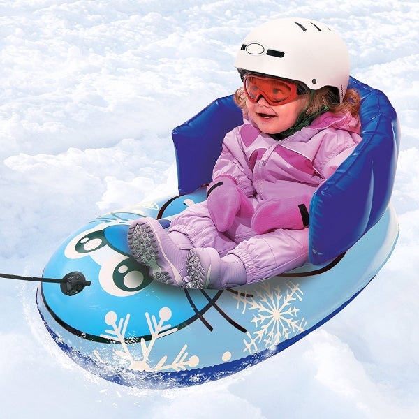 Inflatable Toboggan Sled with Pull Rope Winter Outdoor Gifts for Toddlers Boys Girls Snow Ski Play Snow Sled 70'' Giant Snow Tube for Kids Adults with 4 Reinforced Handles 