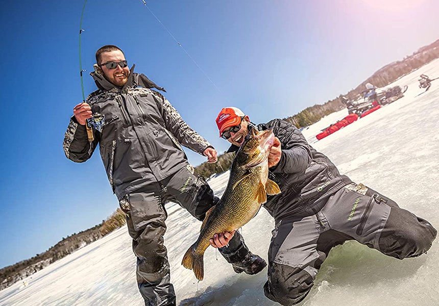 Catching a walleye through the ice.