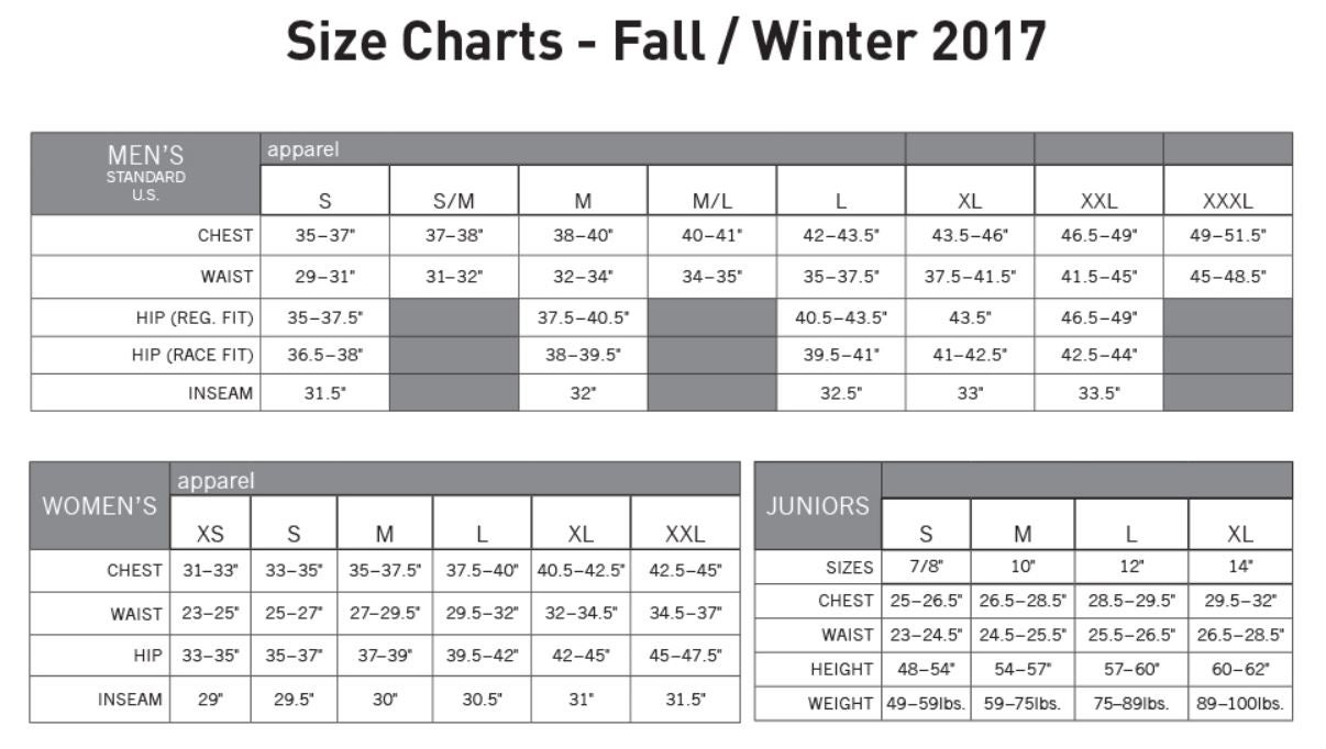 Pearl Izumi Bike Shorts Size Chart