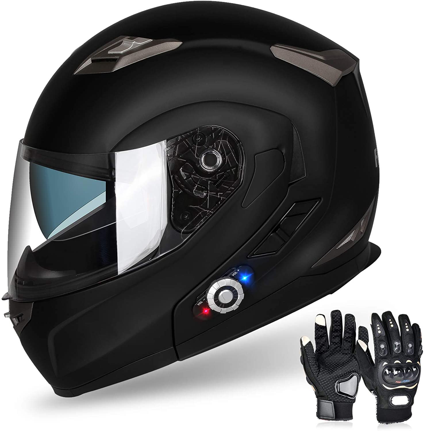 Anti-Glare Flip Up Visors Modular Bluetooth Integrated Helmets for Adult Men and Women DCLINA Full Face Motorcycle Helmet Blue DOT Certified Street Bike Off-Road Motocross Helmet 55-64cm 