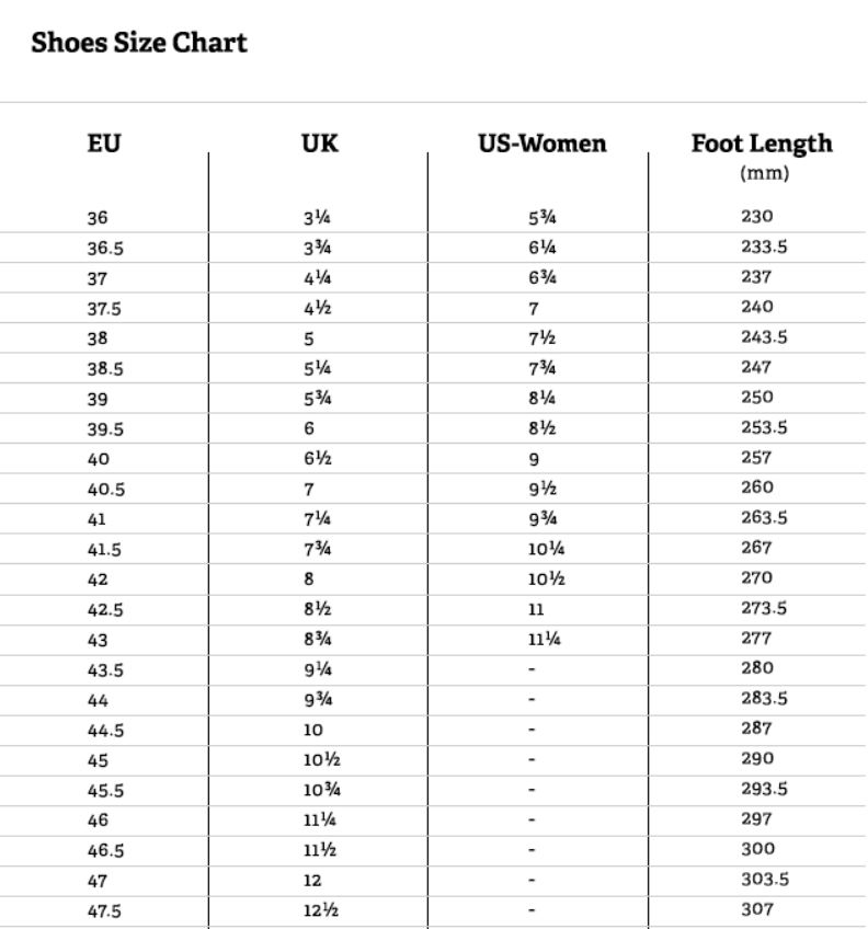 Lv Shoe Size Chart | SCALE