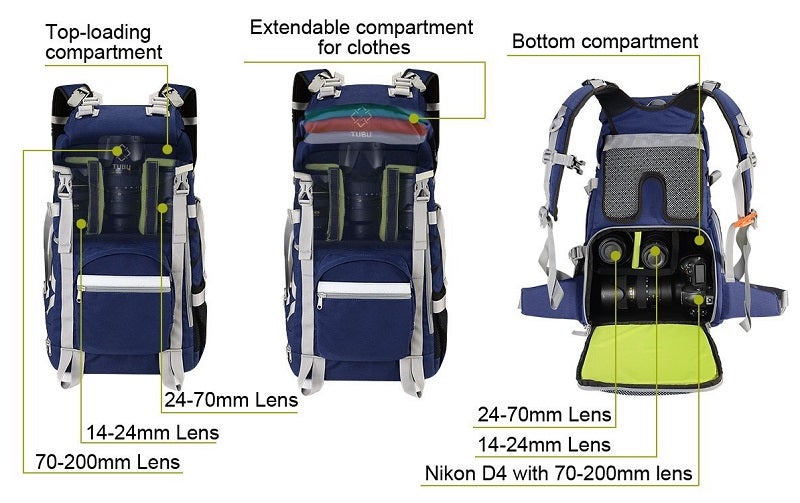 TUBU Large Camera Backpack for Outdoor Hiking Shockproof Waterproof Fit Laptop DSLR Cameras