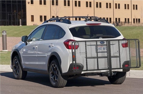 hitch style cargo carrier on car