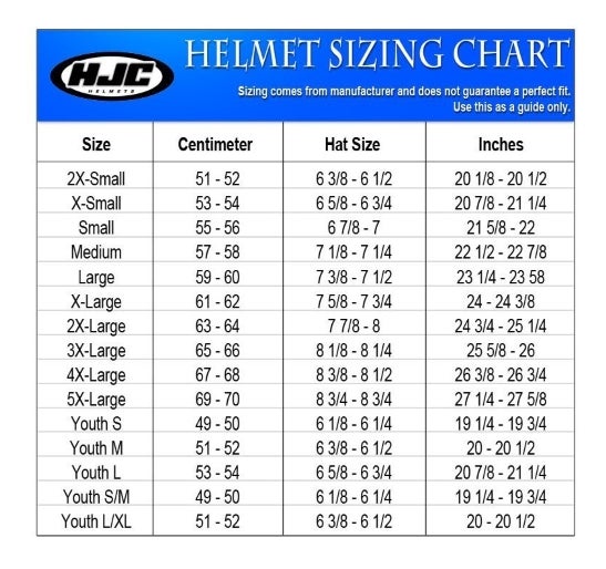 Modular Motorcycle Helmet Sizing Chart