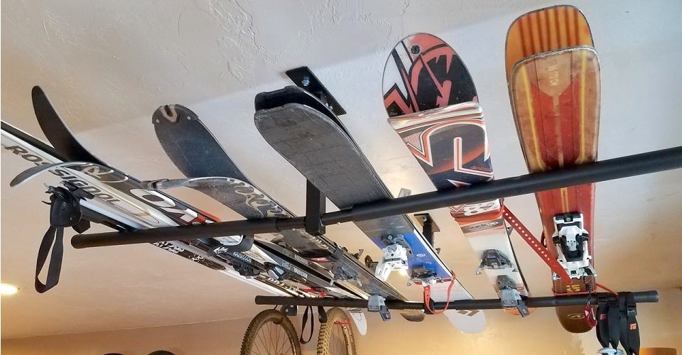 For Home And Details about   Ski Wall Rack Holds 4 Pairs Of Skis  Skiing Poles Or Snowboard 