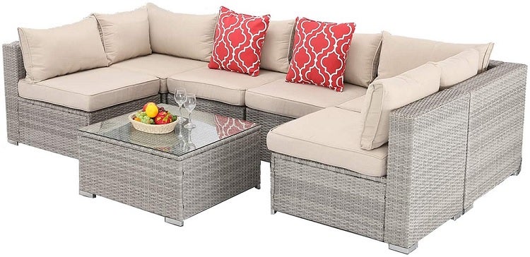 Furnimy Outdoor Patio Rattan Sectional Sofa
