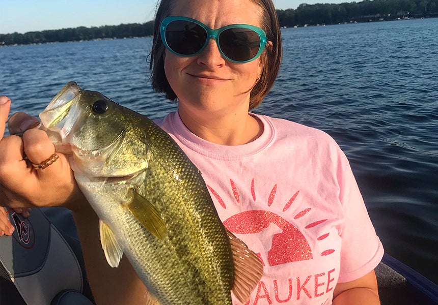 Author's wife with a bass