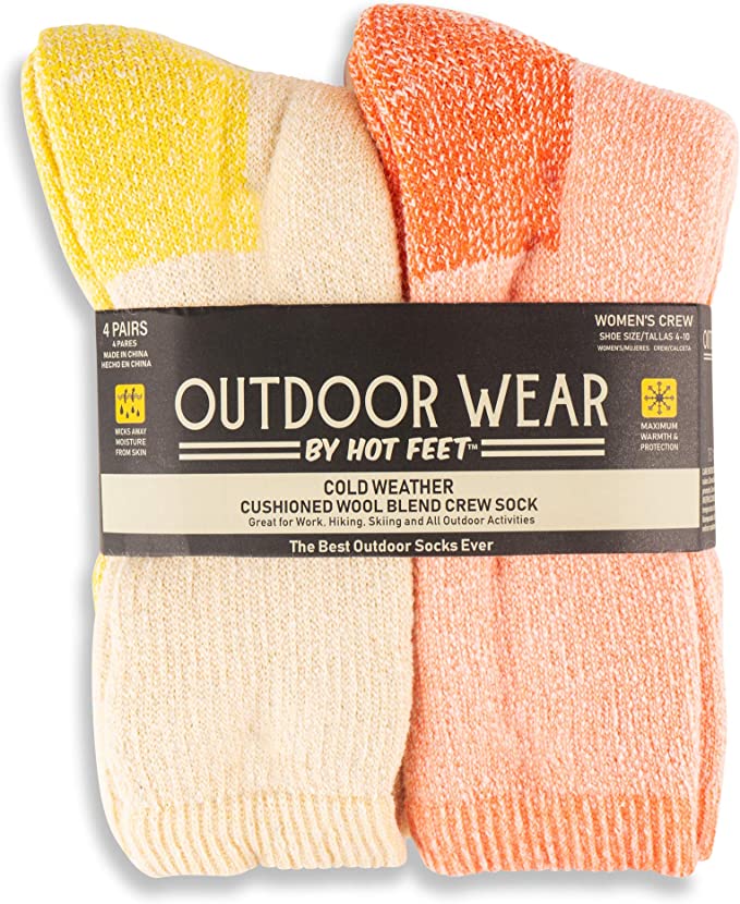 HotFeet 2-pack of yellow and orange wool crew socks